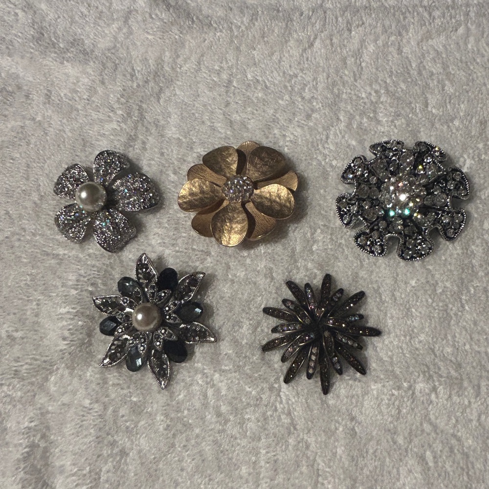 Premier Designs Gold, Silver, Crystals Set of 5 pins
